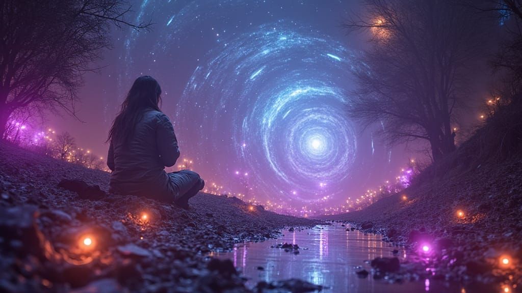 Ethereal Being in a Vibrant Holographic Realm
