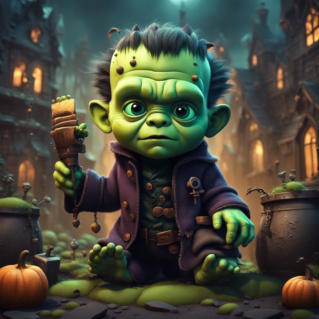 Cute Baby Frankenstein: Detailed Fantasy Art