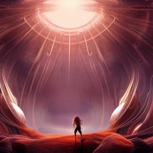 Woman in Spaceship Surrounded by Aliens