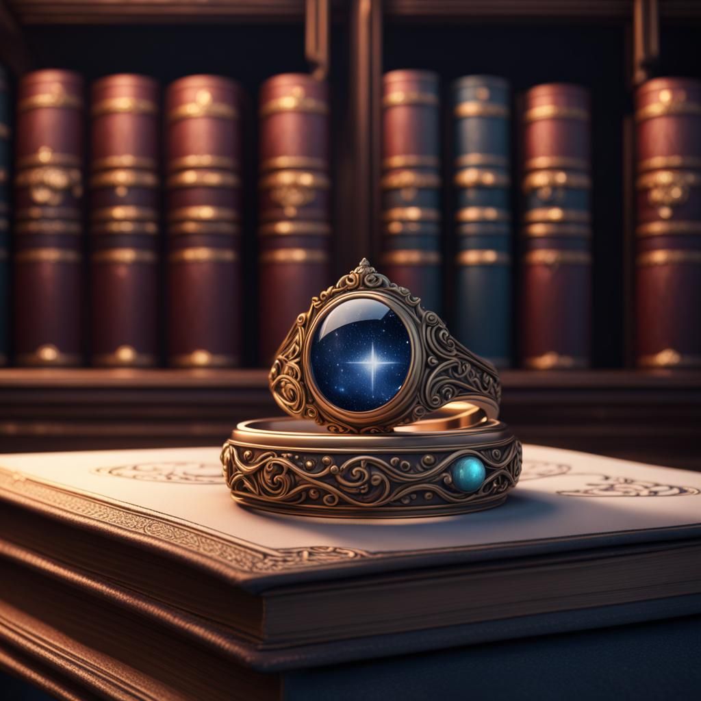Victorian Library Wedding Rings Under Starry Sky