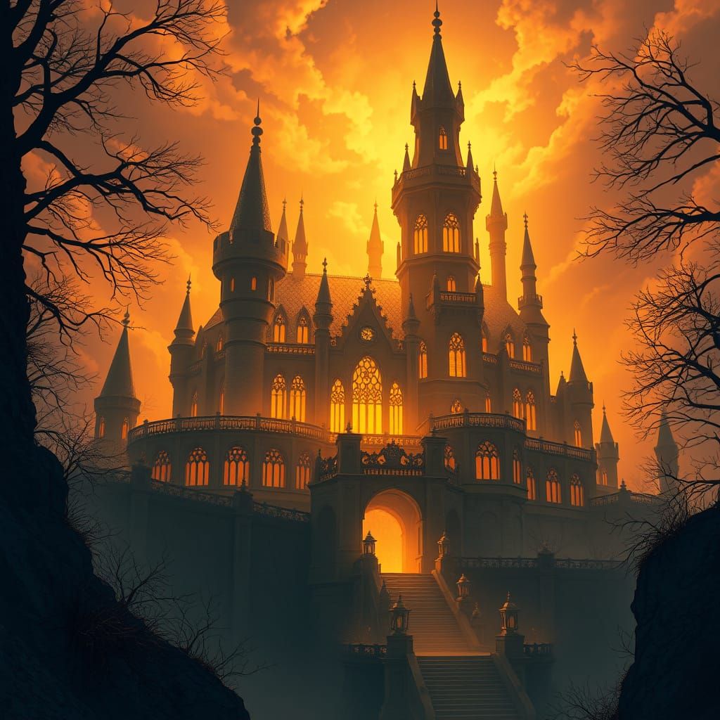 Gothic Castle in Warm Golden Light
