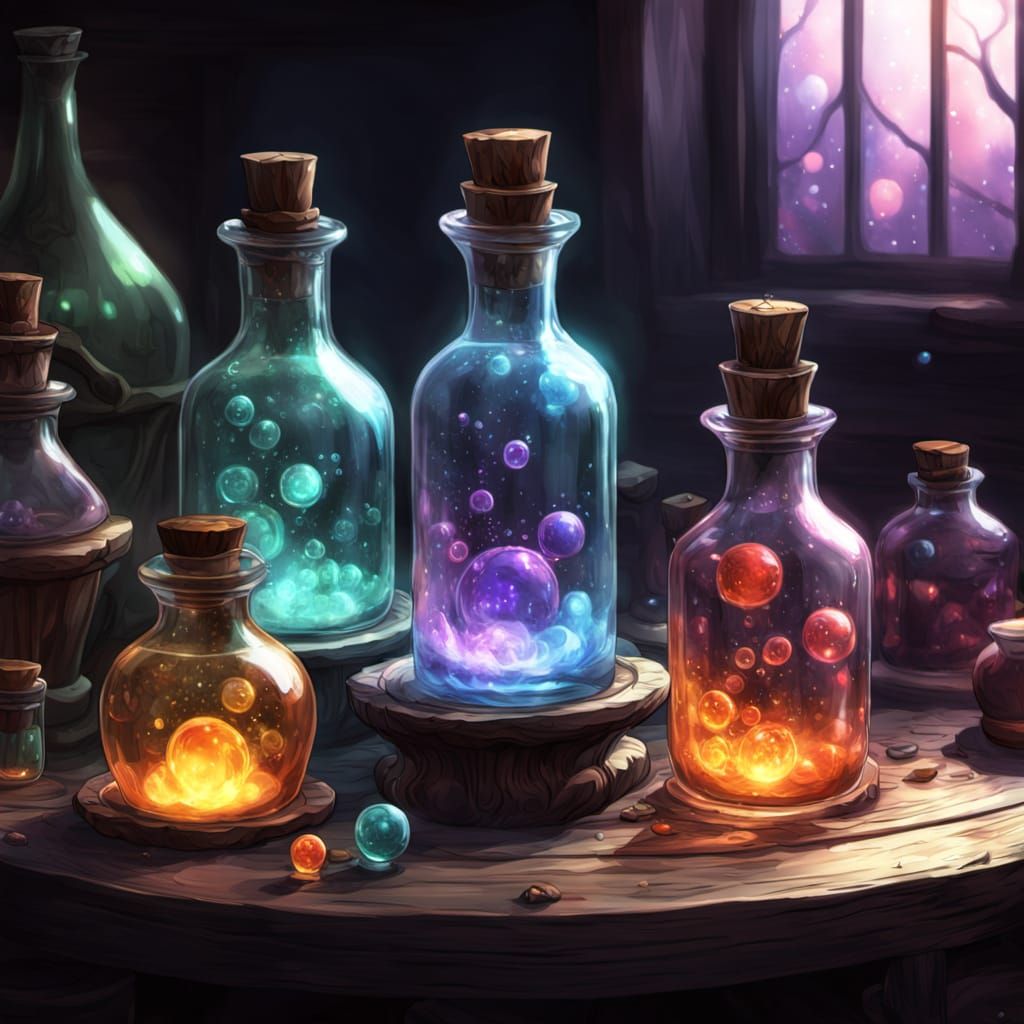 Magical Potions in Detailed Digital Painting