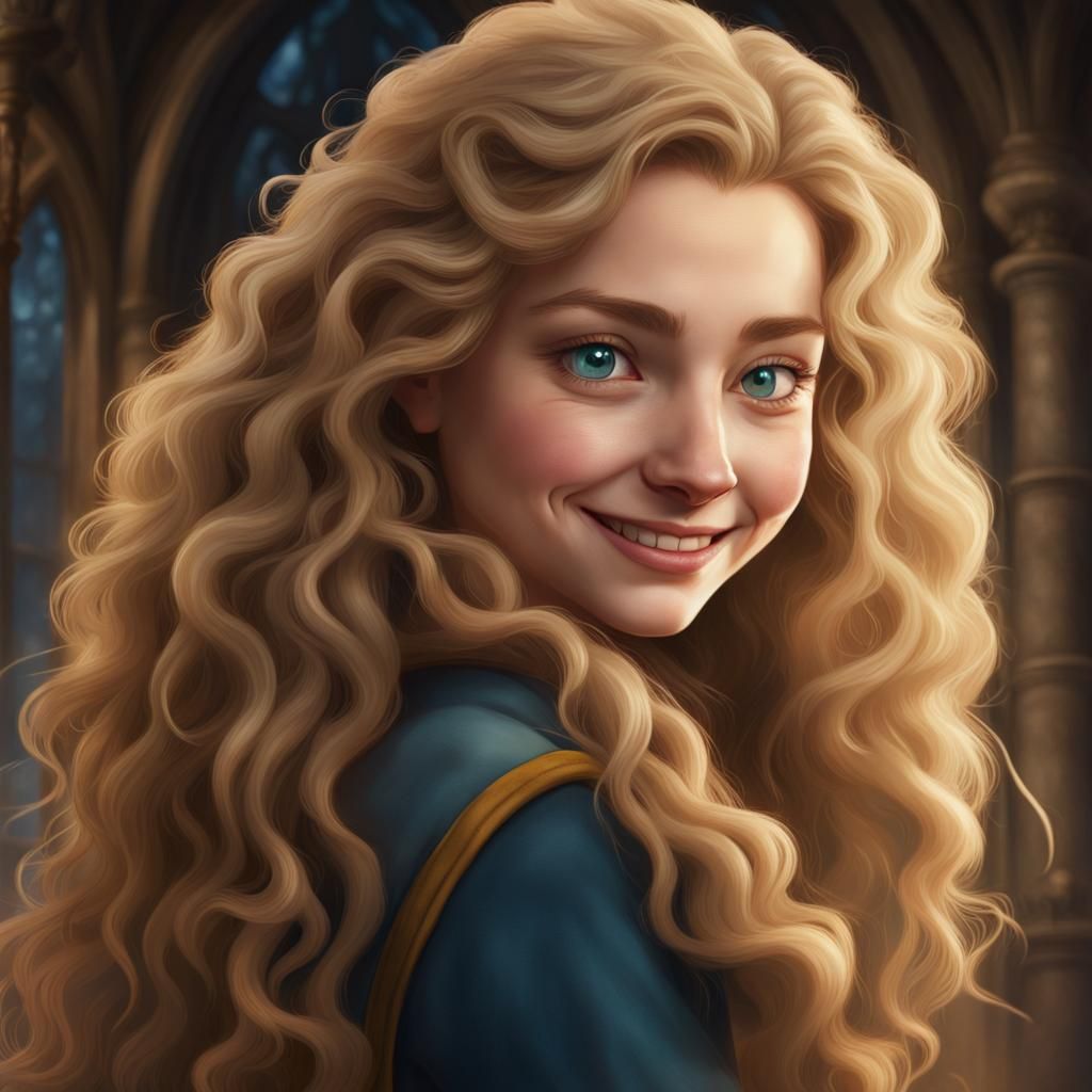 Hufflepuff Girl with Untamed Curls, Fantasy Art