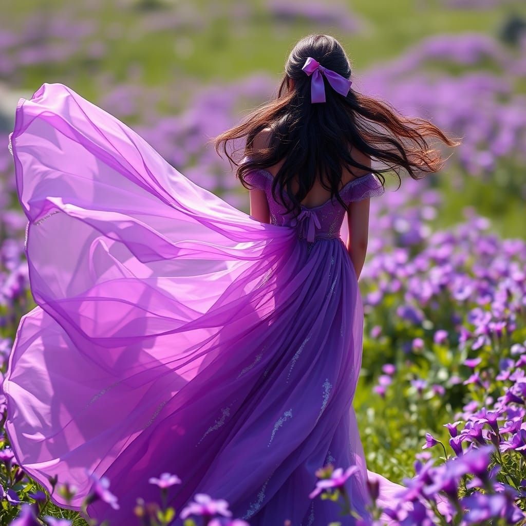 Victorian Maiden Dancing in Violet Meadow