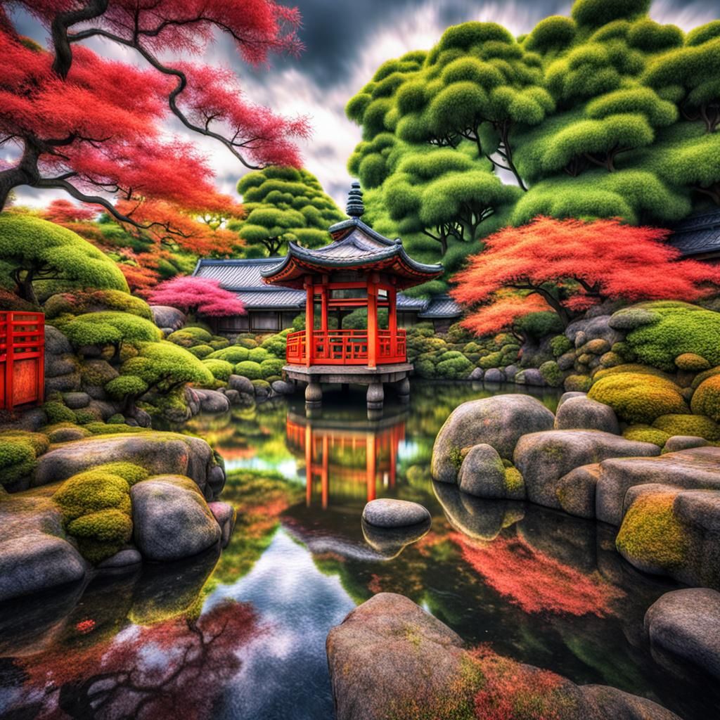 Colorful Graffiti Japanese Garden in 3D