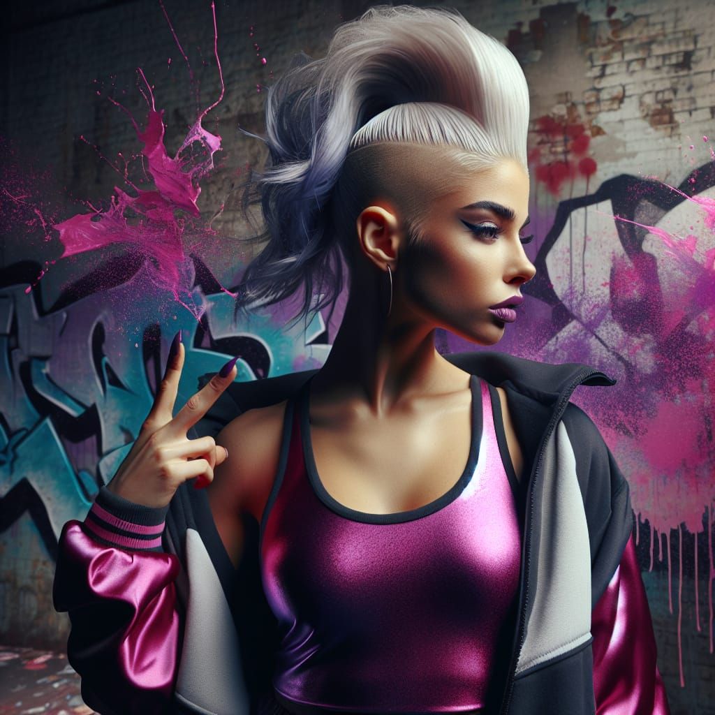 Vibrant Woman in Urban Graffiti Scene