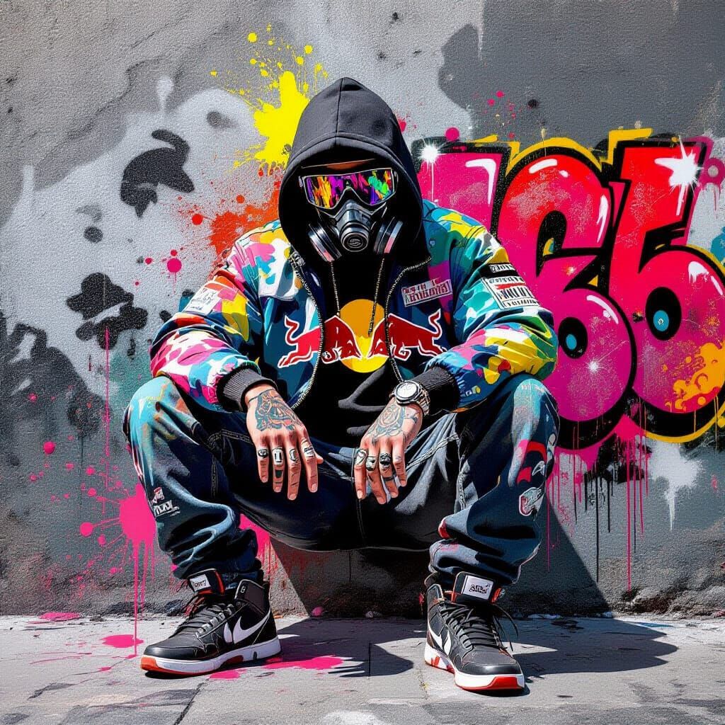 Deejay in Urban Graffiti Scene with Splash Art