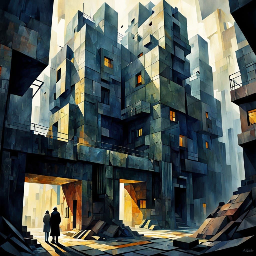 Stylish Neo-Cubist Masterpiece with Angular Geometric Forms