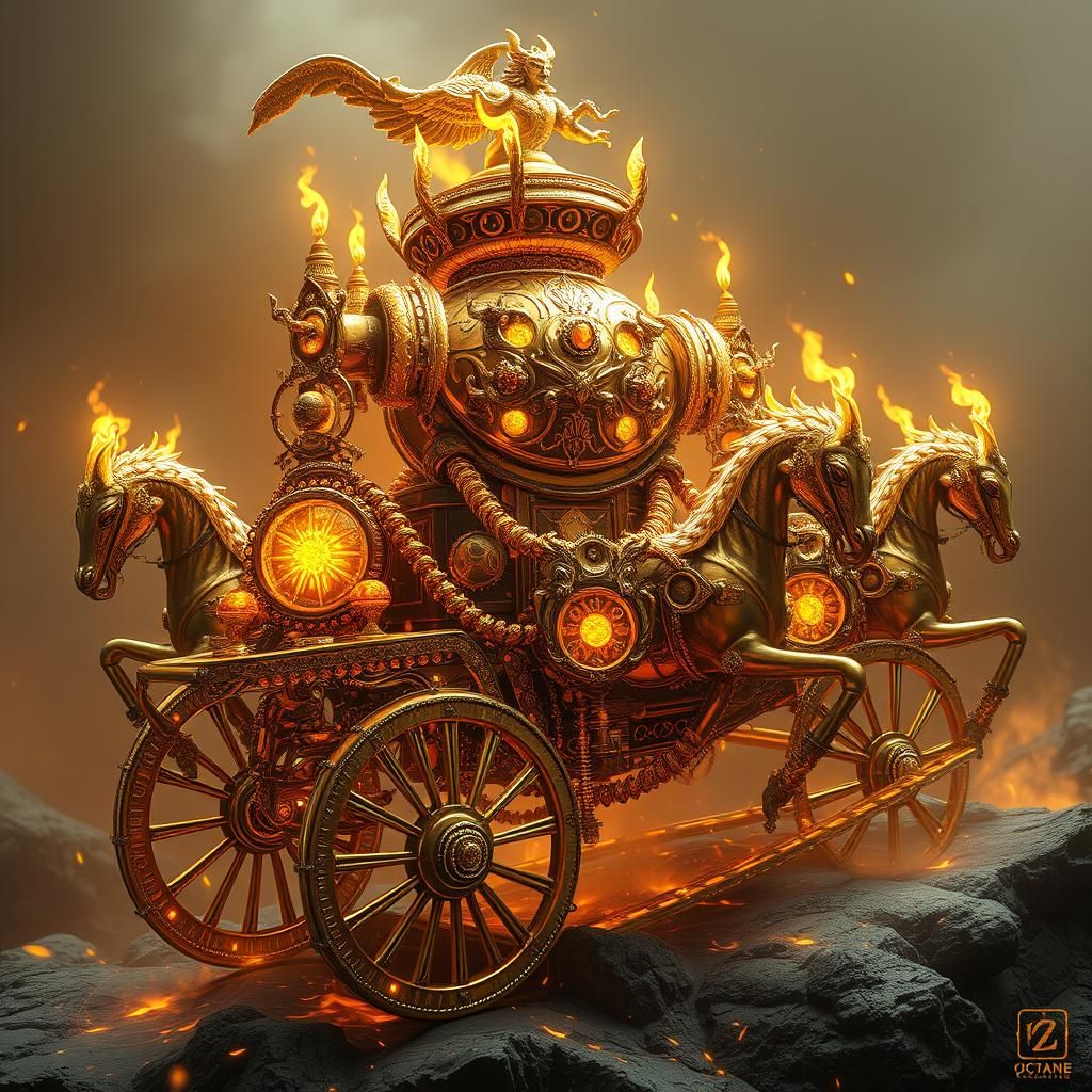 Golden Chariot of Gods in Futuristic Steampunk Style