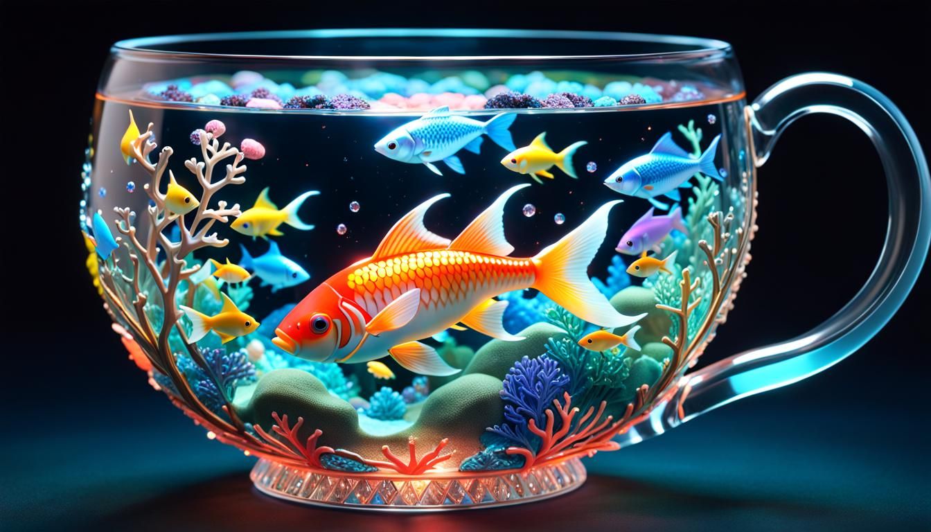 Glowing Teacup Aquarium: Glass Art Masterpiece