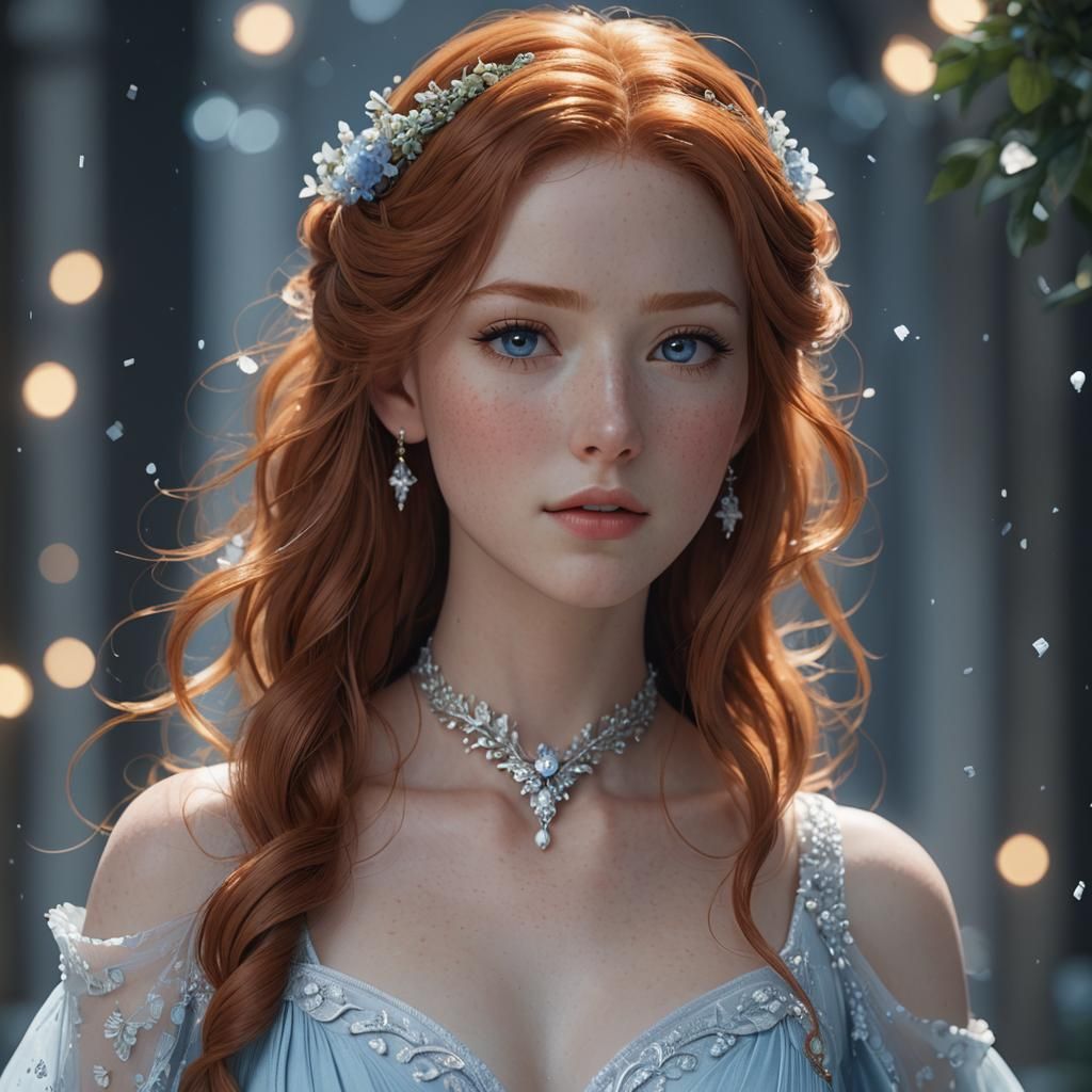 Anime Style Portrait: Redhead with Blue Eyes