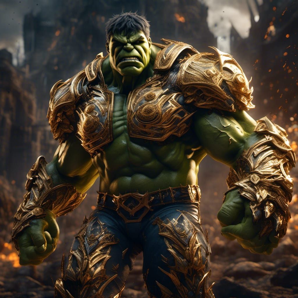 Hulk in Golden Armor: Detailed Digital Portrait