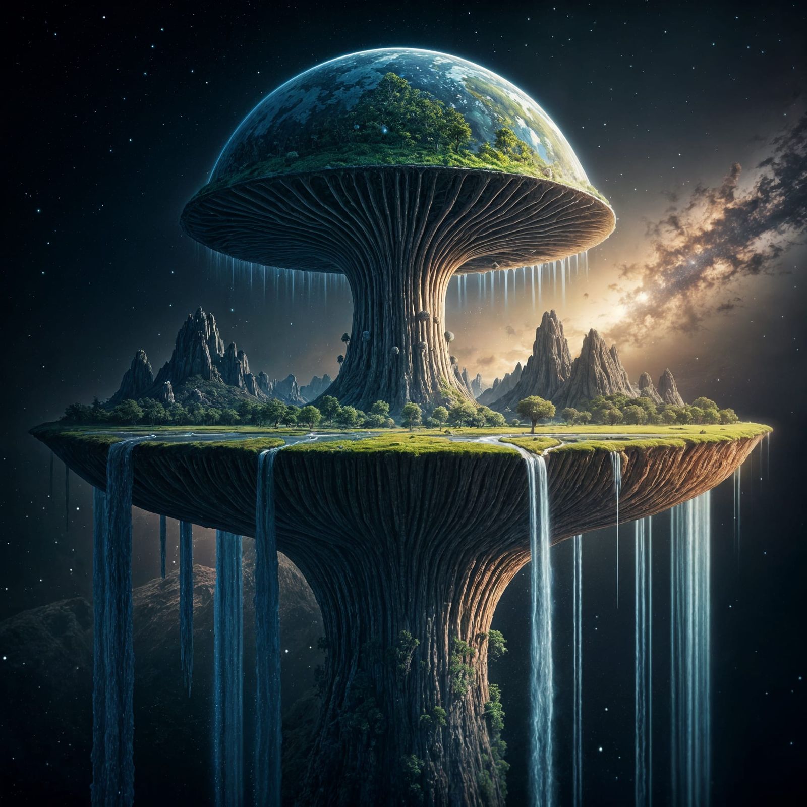 Surreal Cosmic Landscape: Mushroom Planet
