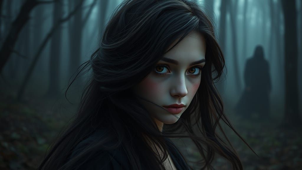 Ethereal Lady in Dark Mystical Forest