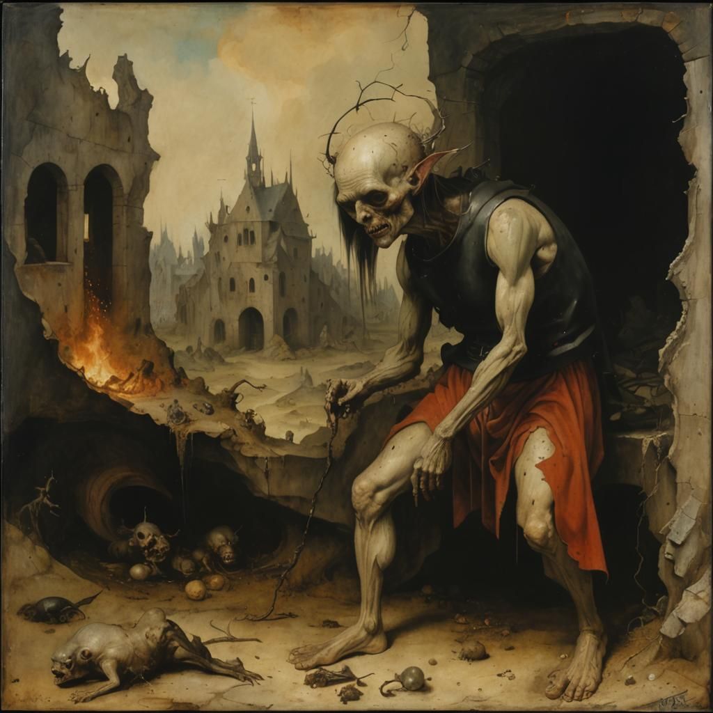 Decaying Man in Ruins, Grisly Surrealist Art