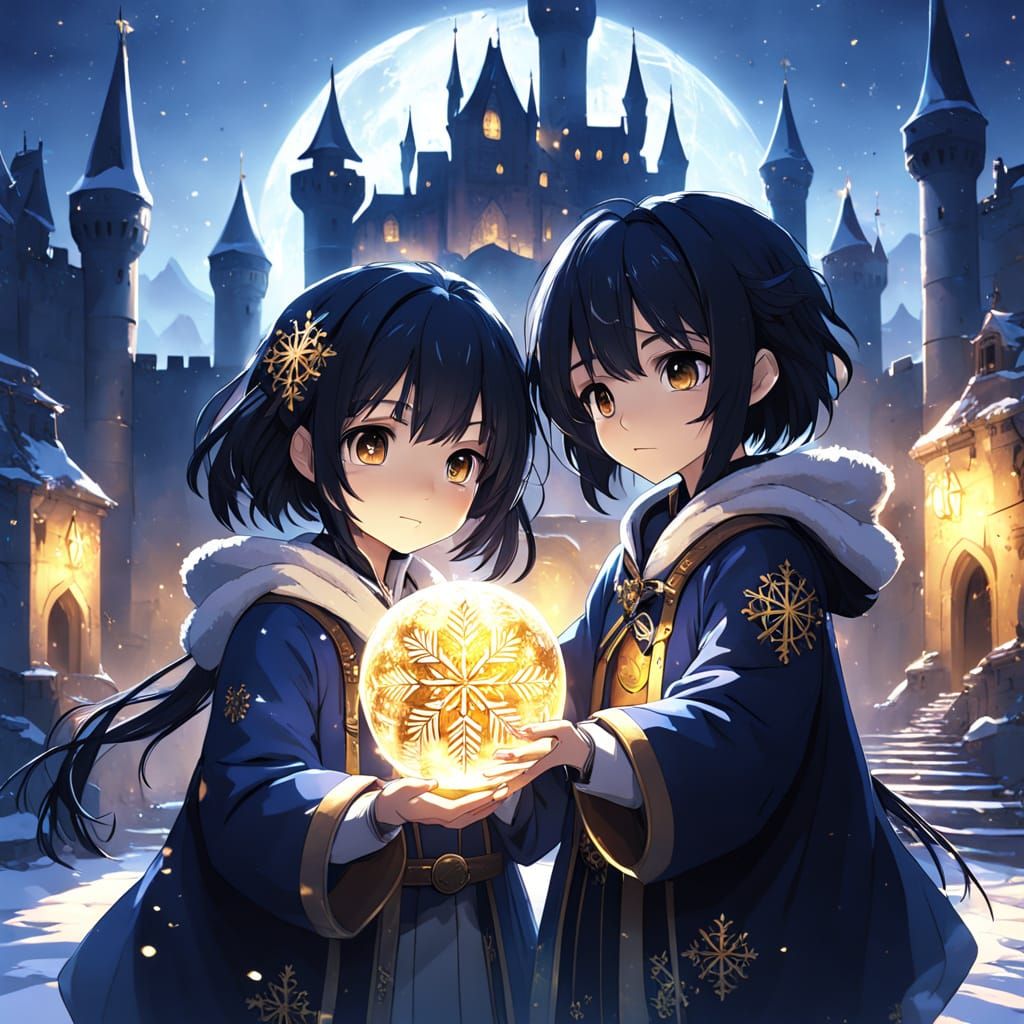 Anime Siblings with Magical Orb Concept Art