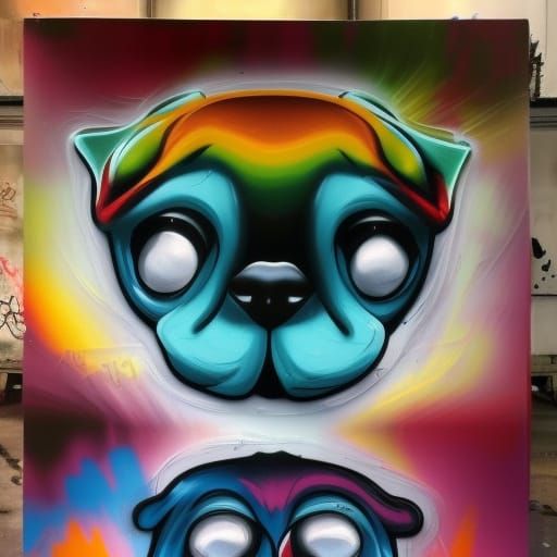 Dogs Boxing as Colorful Graffiti Art