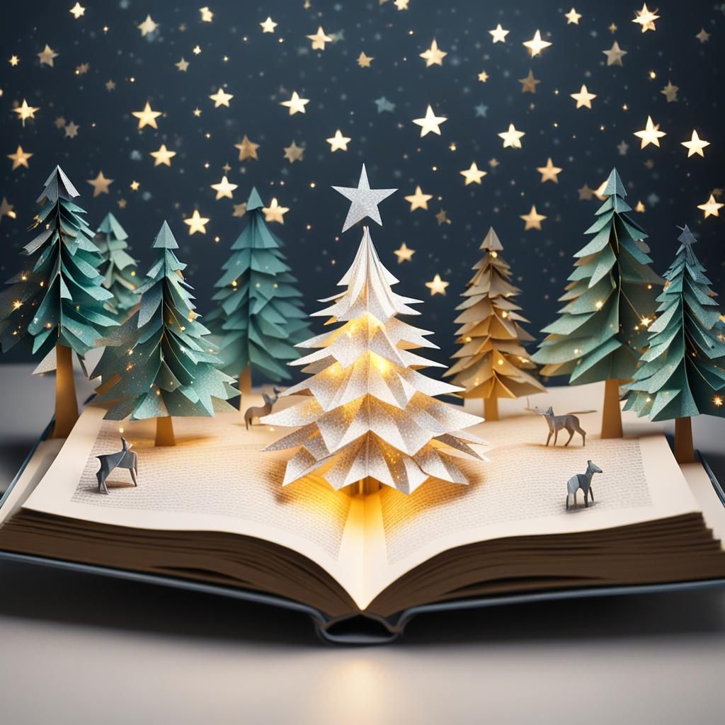 Enchanted Pop-Up Book with Sparkly Christmas Trees