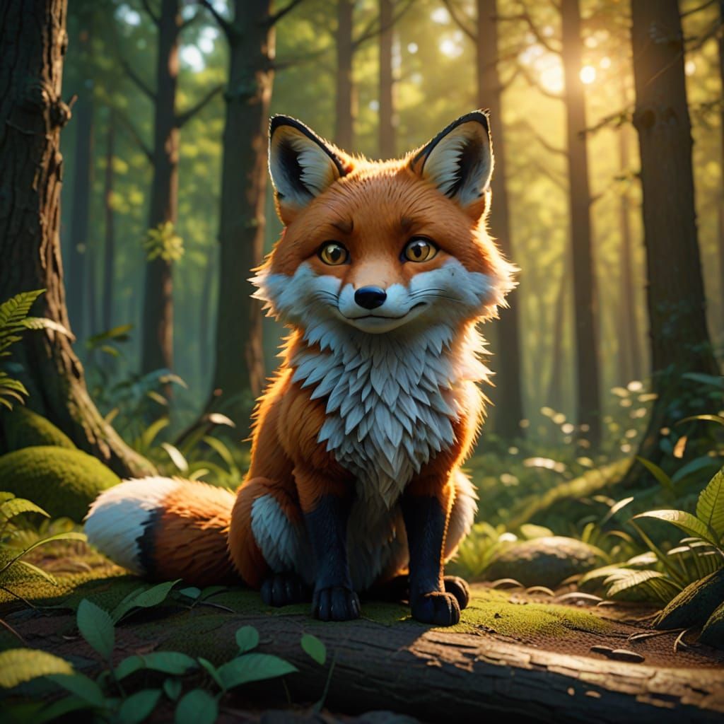 Pixar-Style Fox in Vibrant Forest