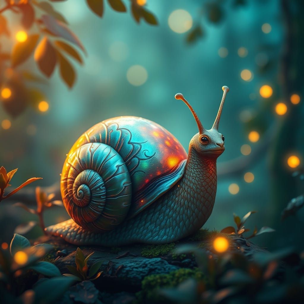 Mystical Snail Fairy in Ethereal Forest
