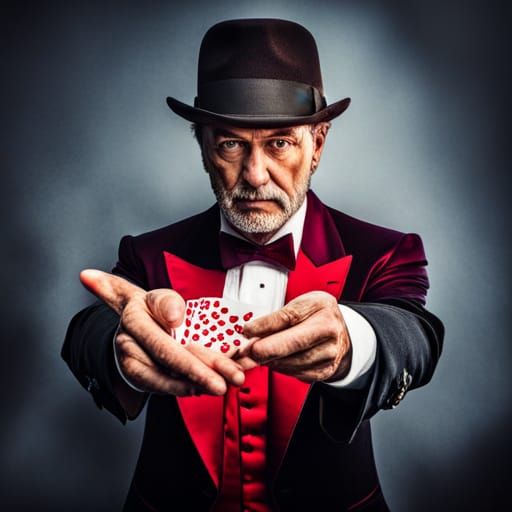 Circus Magician Card Trick in Hyperrealistic Style
