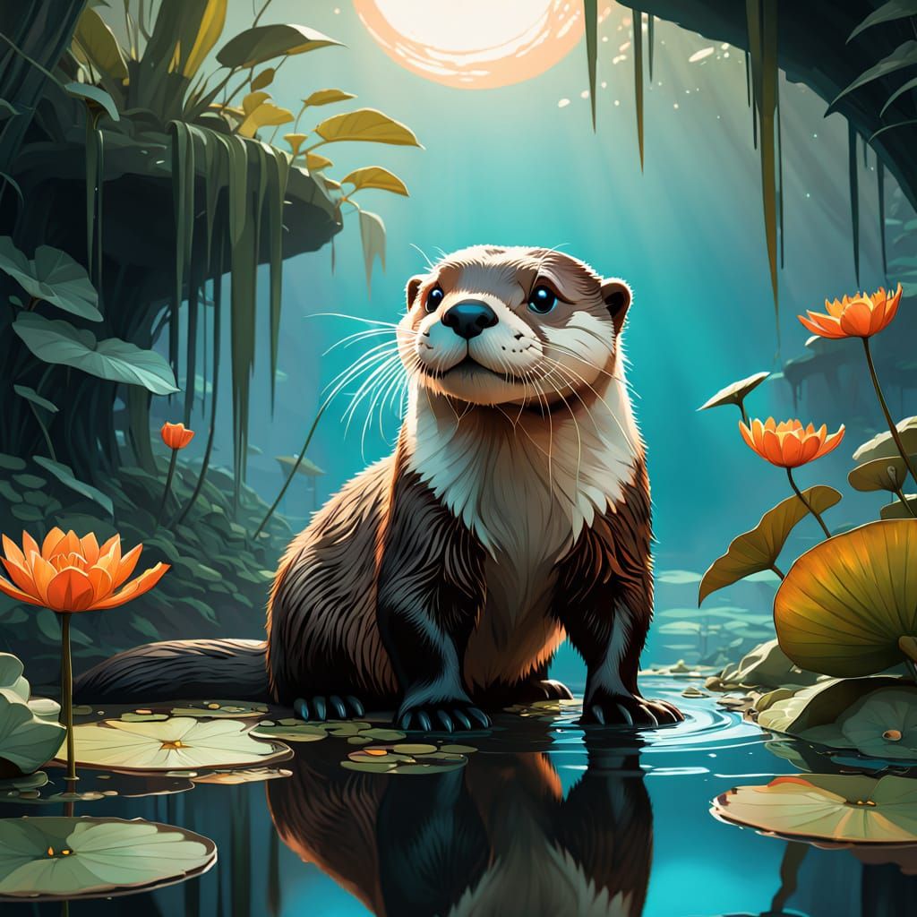 Whimsical Watercolor Otter in a Humorous, Resilient Pose