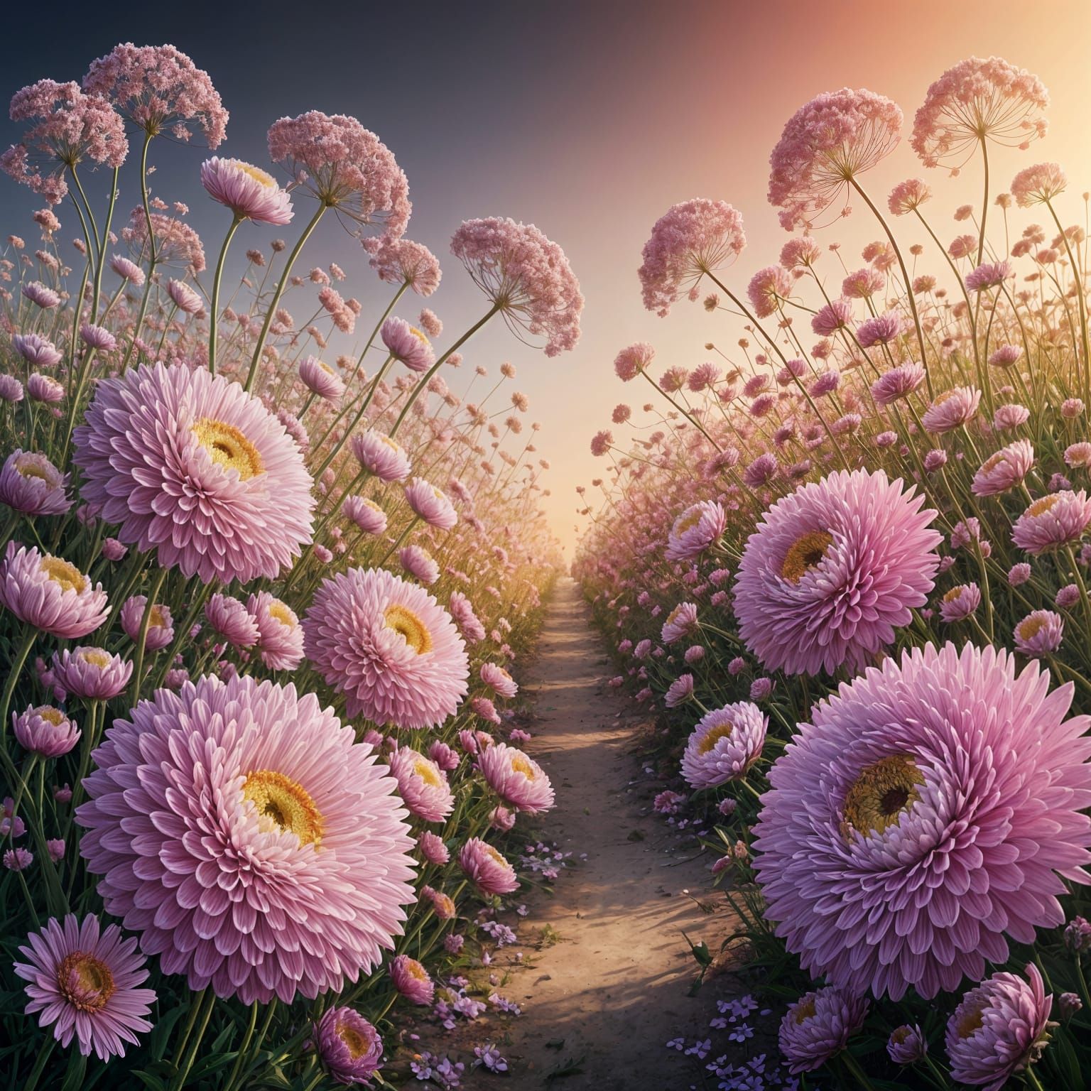Vibrant Springtime Landscape with Glistening Flowers