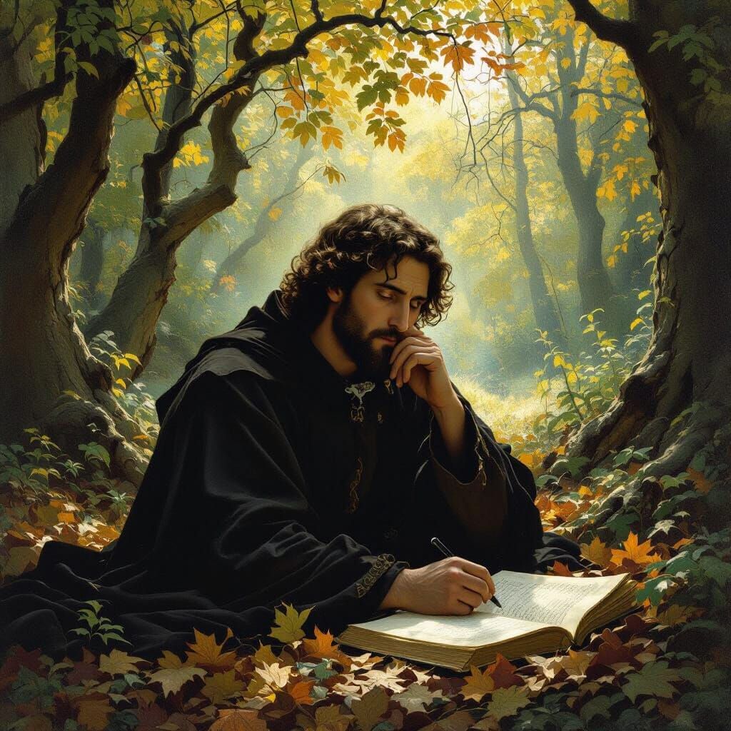Medieval Philosopher Contemplates Forest Solitude