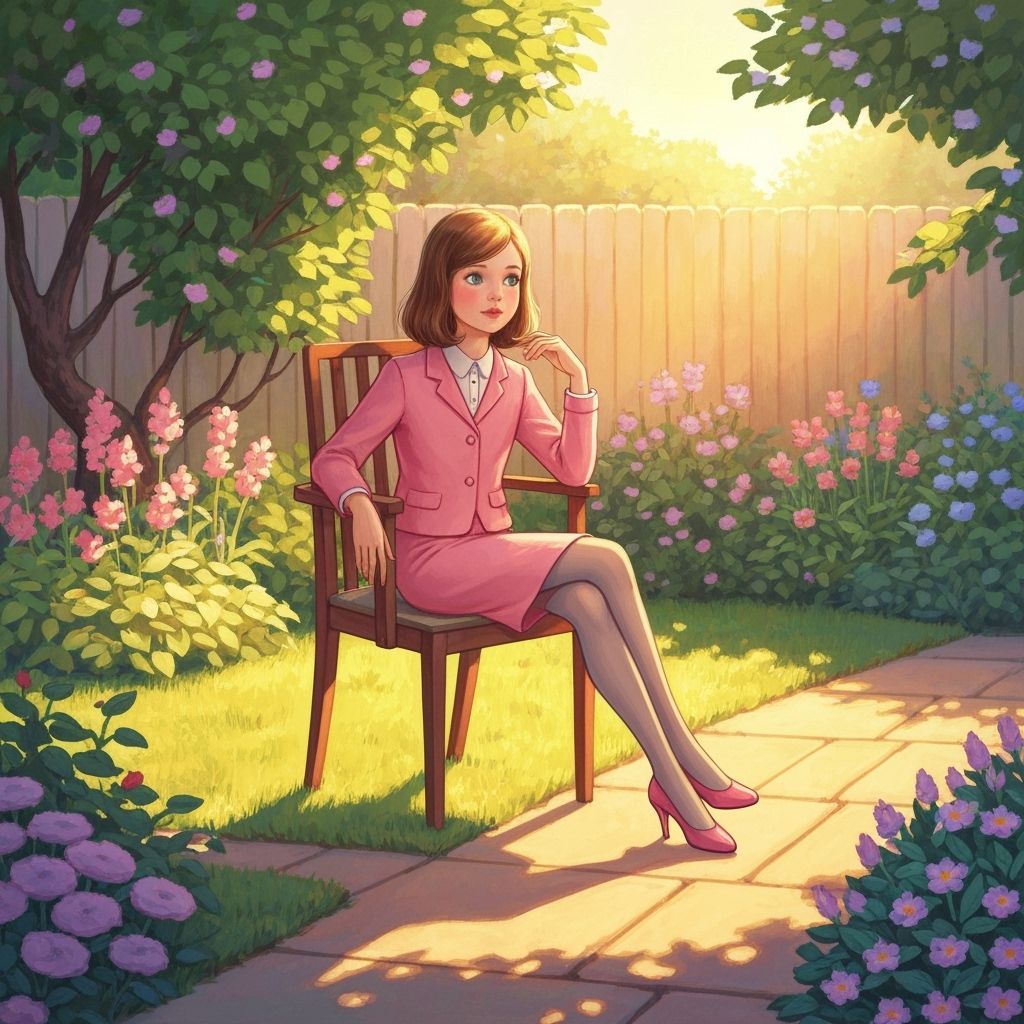 Girl in Pink Skirt Suit in Backyard Garden