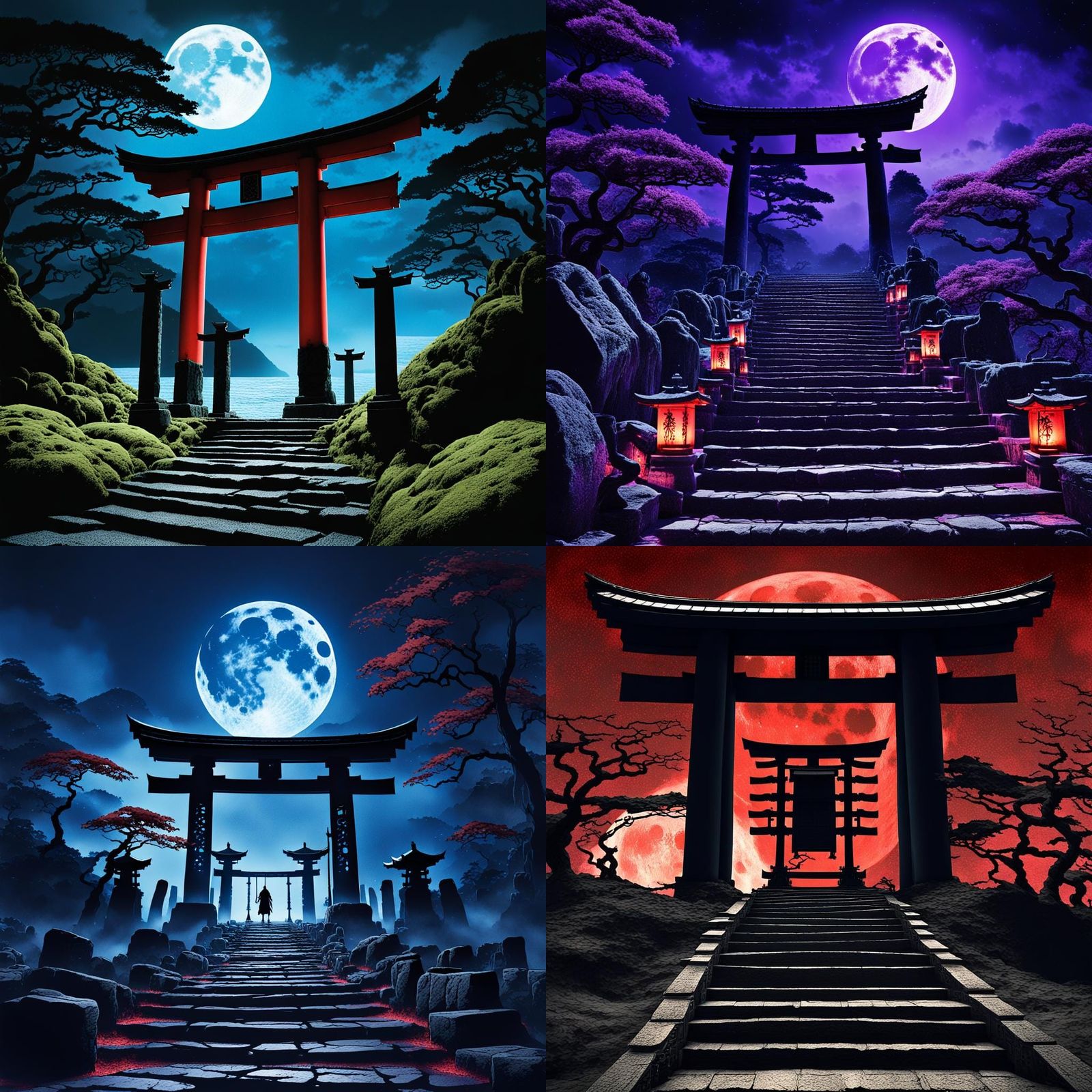 Giant Torii Gate with Yokai in Dark Fantasy Style