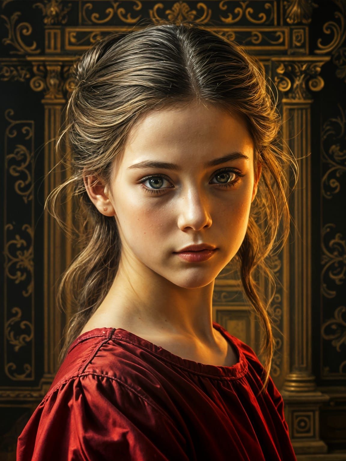 Young Girl in Renaissance Italy, Inspired by Leonardo da Vin...