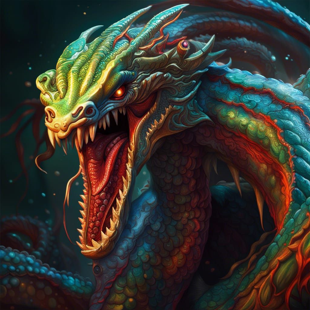 Hyperrealistic Hydra Splash Art: Intricate Detail