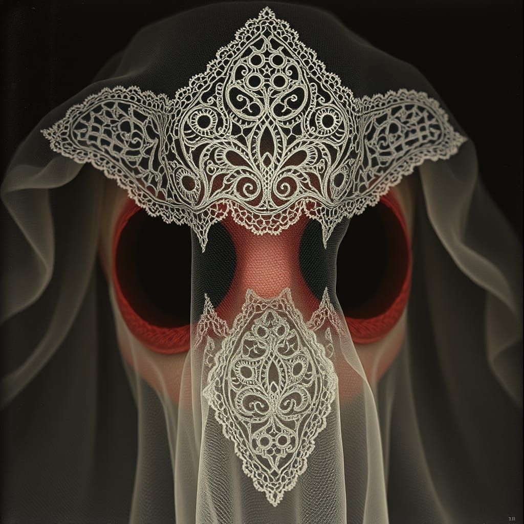 Macro Photogravure of Black Holes with Ruby Lace