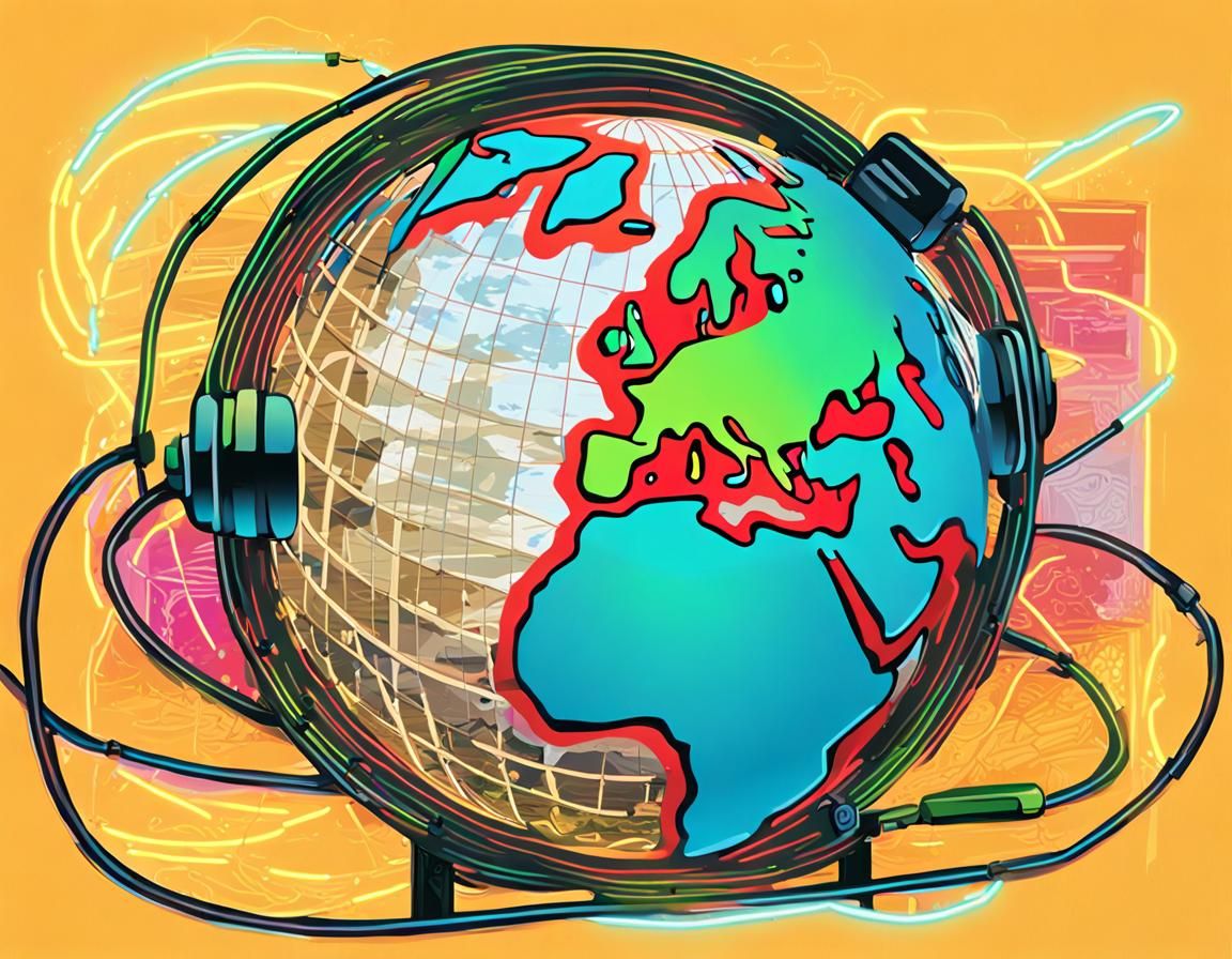 Global Chat: Neon Sign on Earth Computer