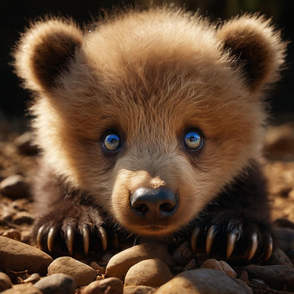 Newborn Bear Cub's Intense Blue Eyes