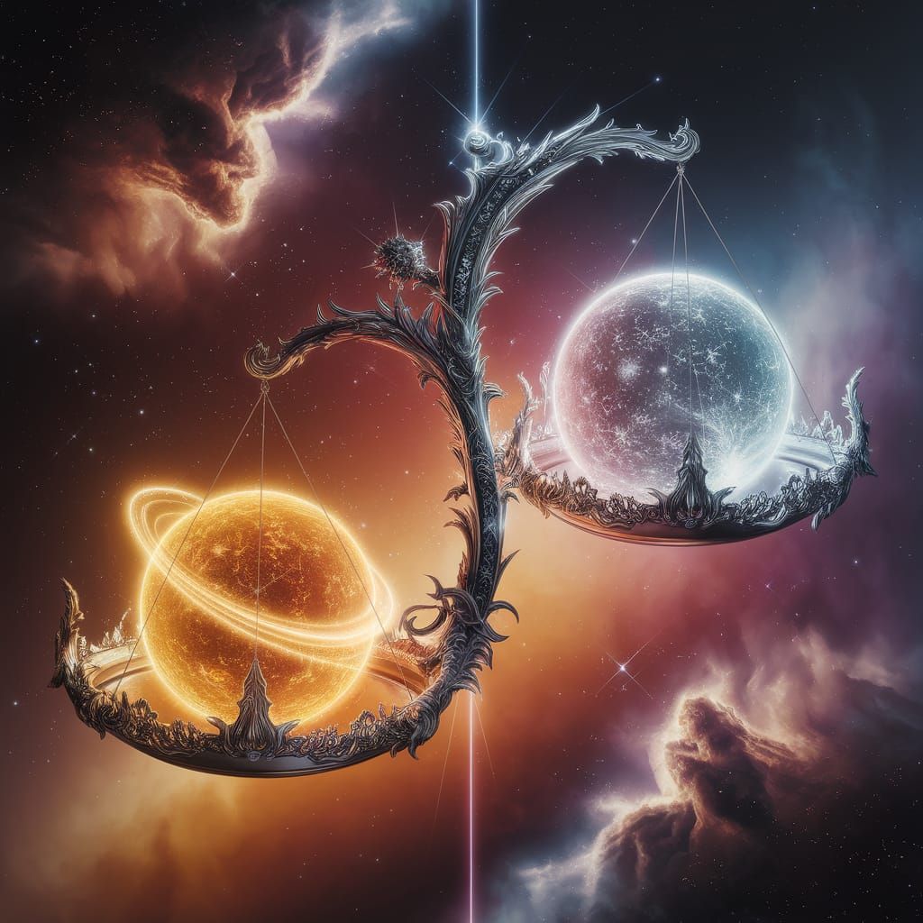 Cosmic Balance: Sun and Moon Scales in Space