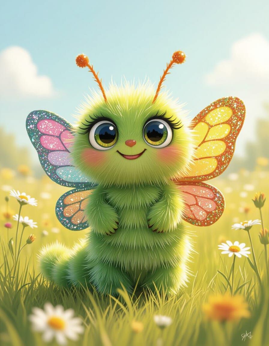 Whimsical Caterpillar with Butterfly Wings