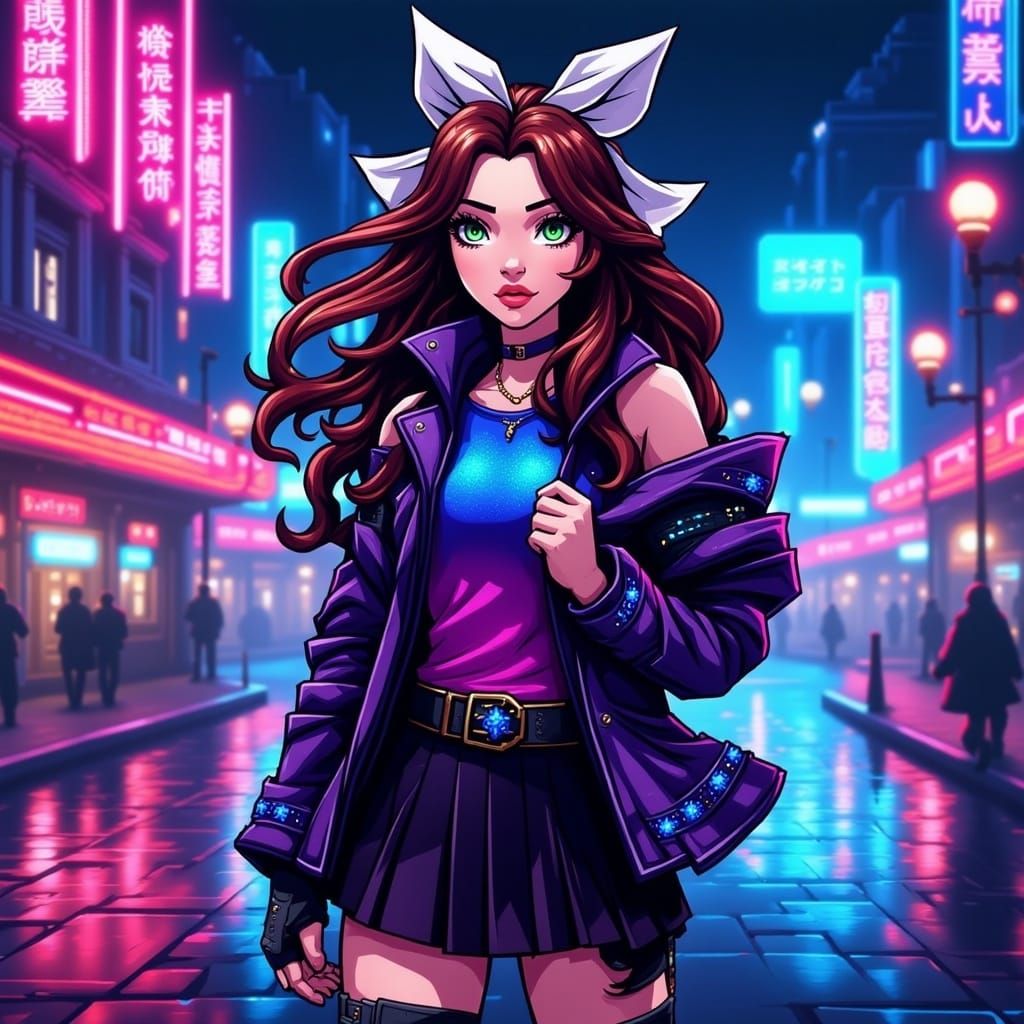 Cyberpunk Girl Embodies Adventure and Intrigue in Futuristic...
