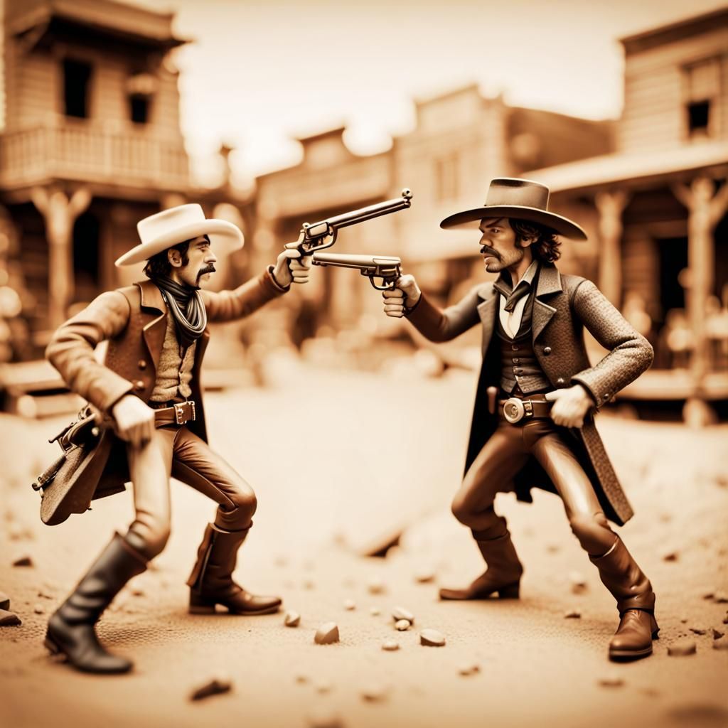 Wild West Outlaw vs Sheriff Duel in Sepia