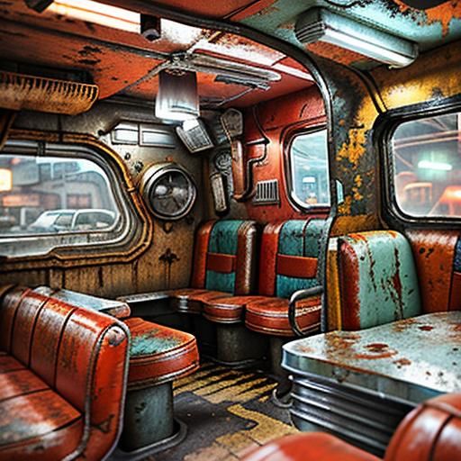 Gritty Sci-Fi Diner in Retro Vintage Style