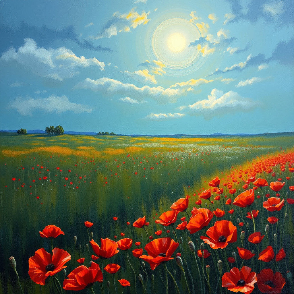 Moonlit Poppy Field: An Oil Painting