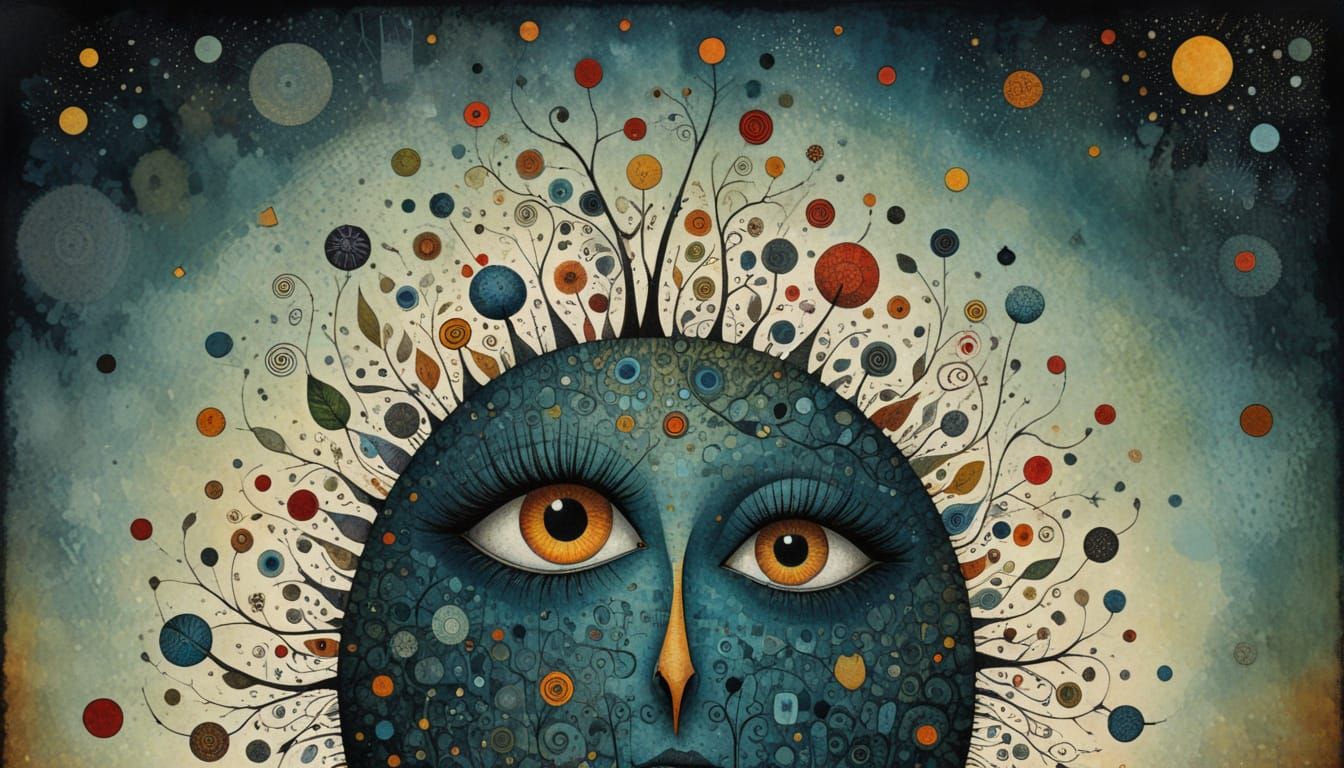 Whimsical Teenager in Pointillist Wonderland