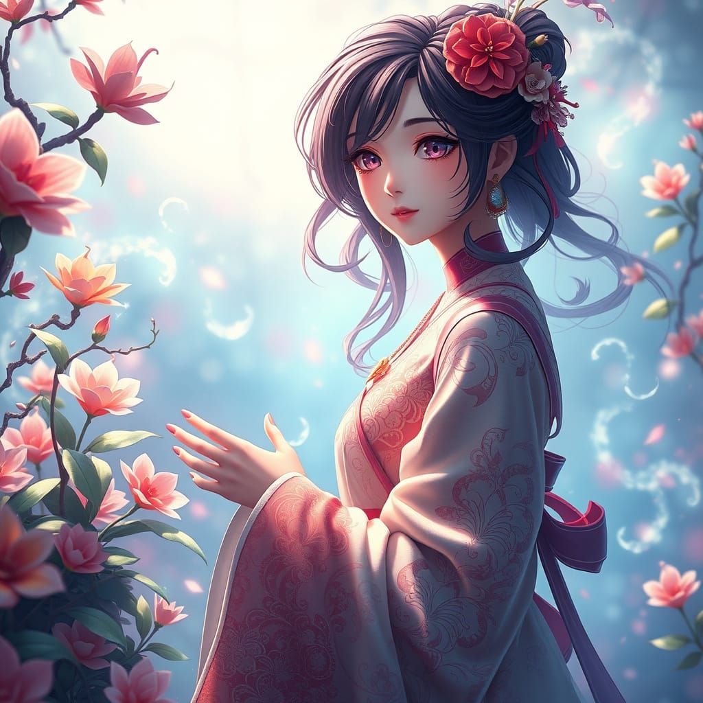 Ethereal Dreamscape of a Young Mystic in Anime-Inspired 3D
