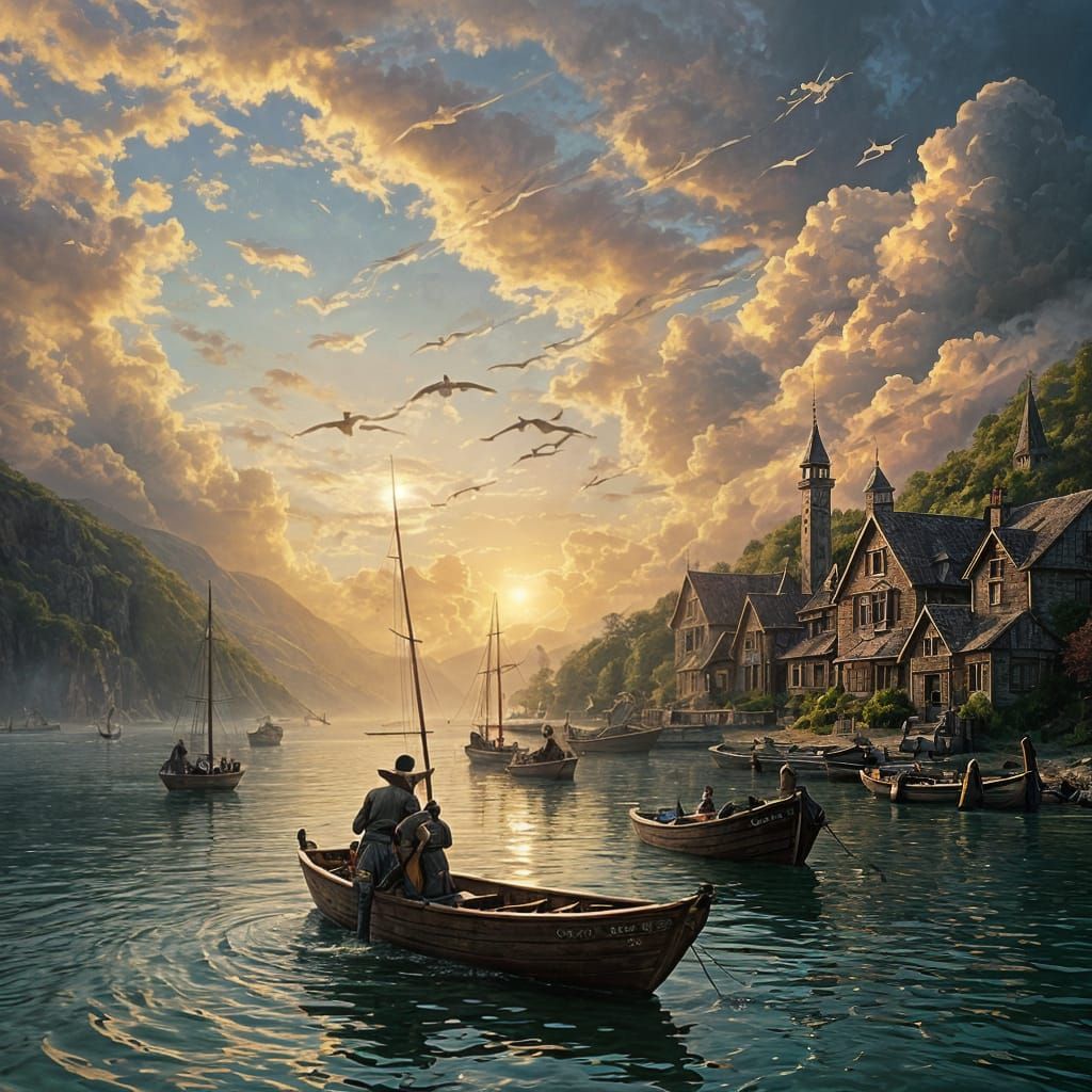 Fantasy Fishing Village Merges into Sky-Realm