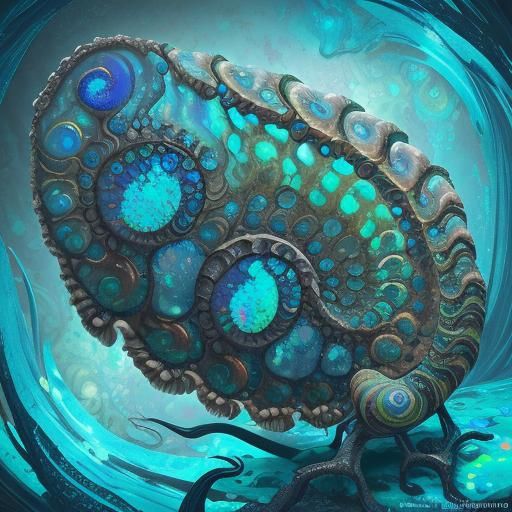 Opalized Caterpillar Ammonite in Surreal Style