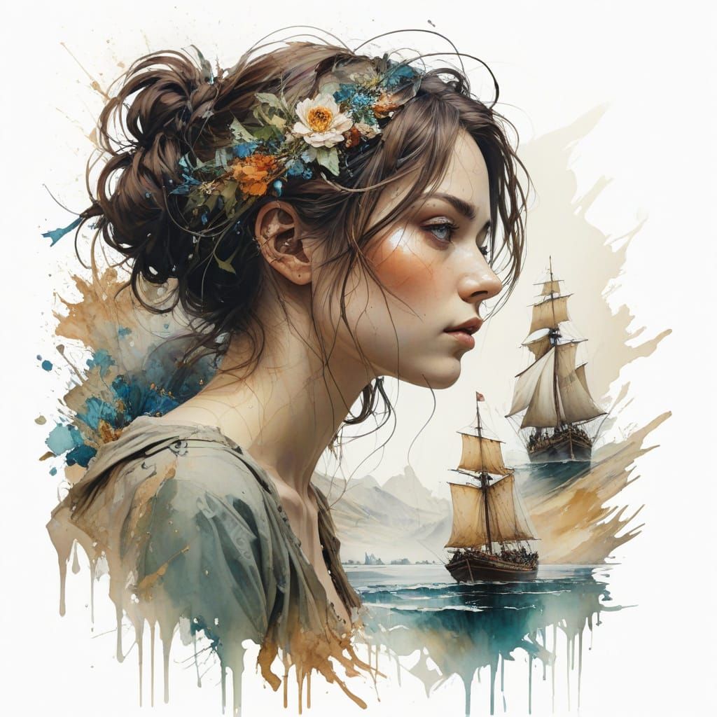 Hyperrealistic Sailing Ships in Watercolor Style