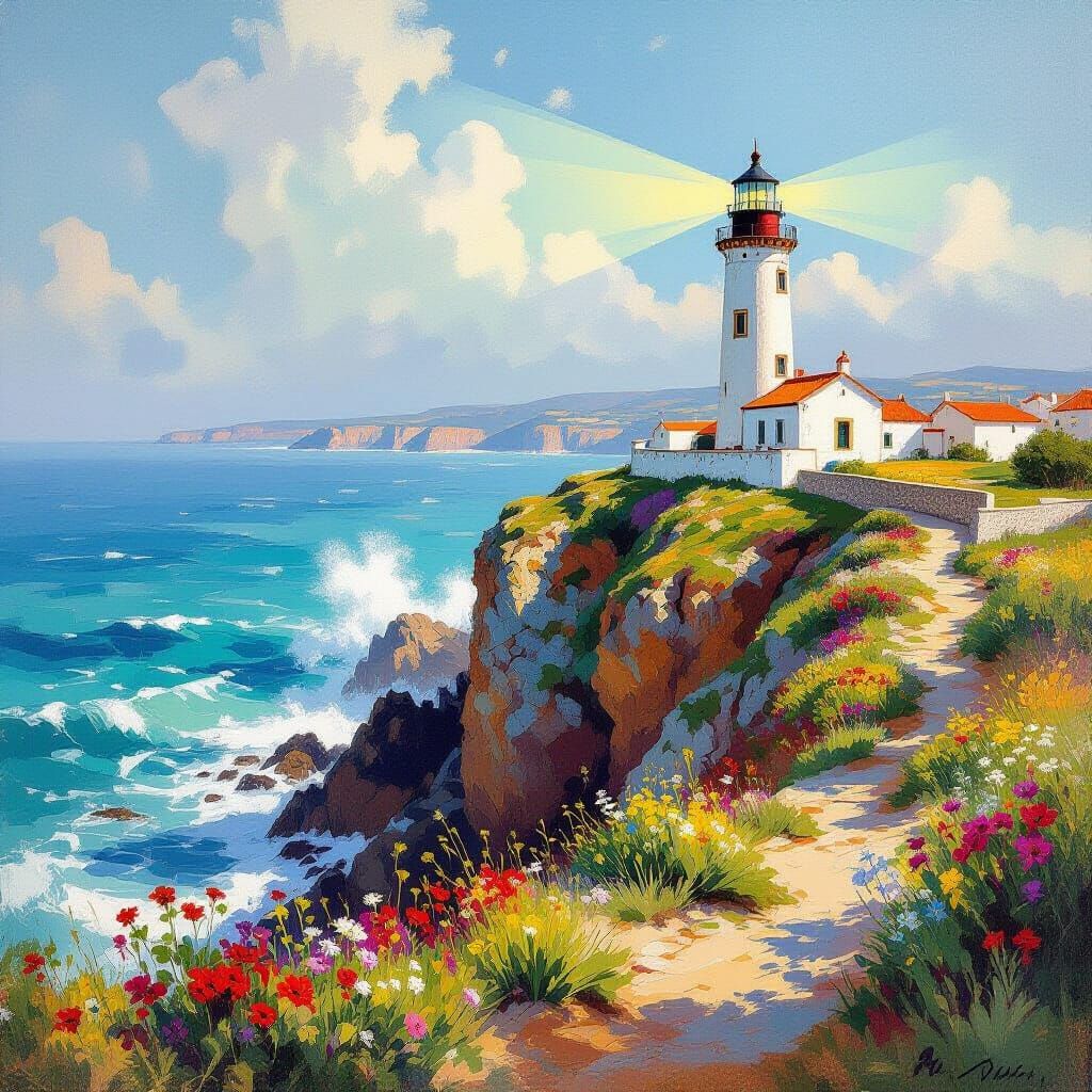 Majestic Lighthouse on Algarve Coast as Impressionistic Pain...