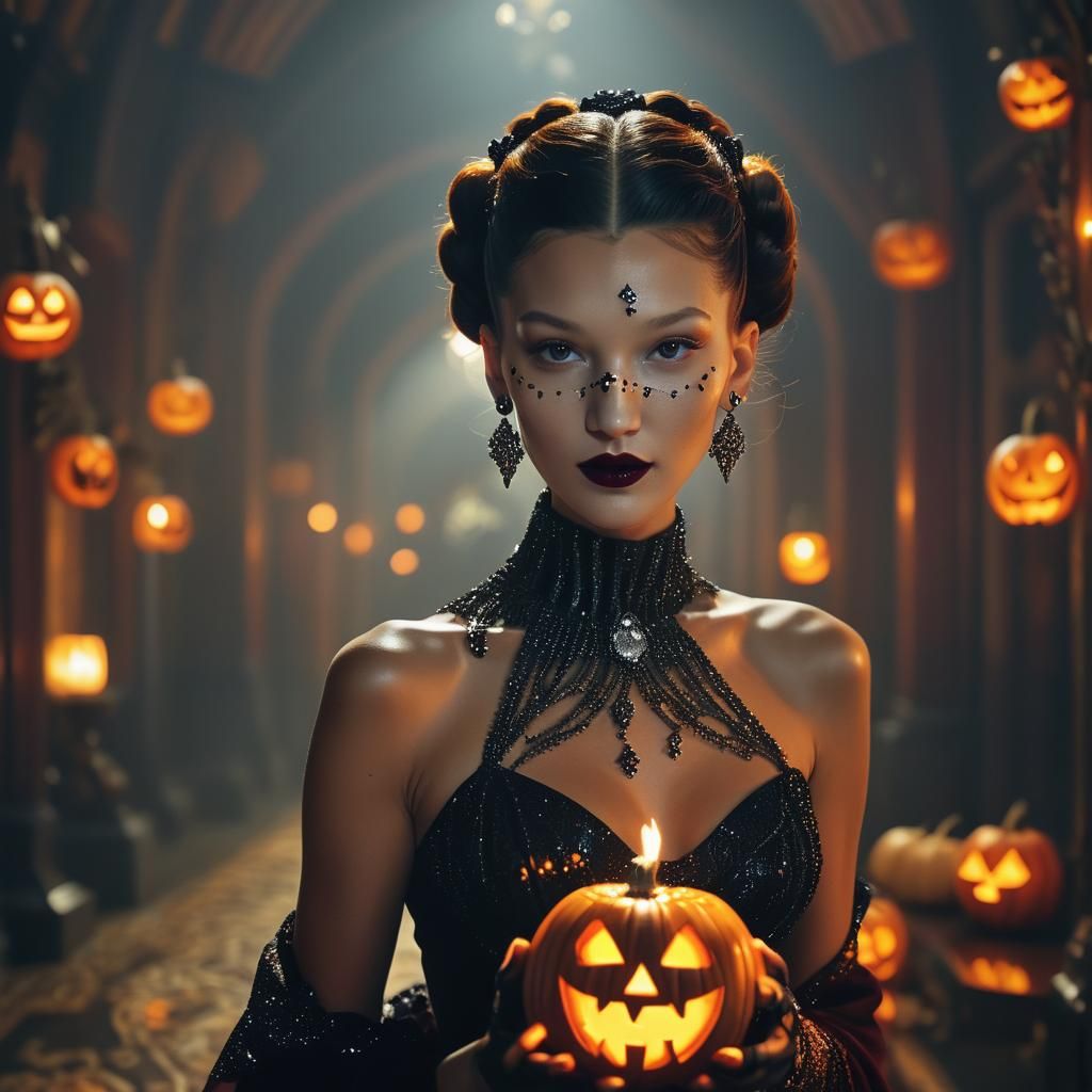 Bella Hadid at Halloween Gala in Art Nouveau Style