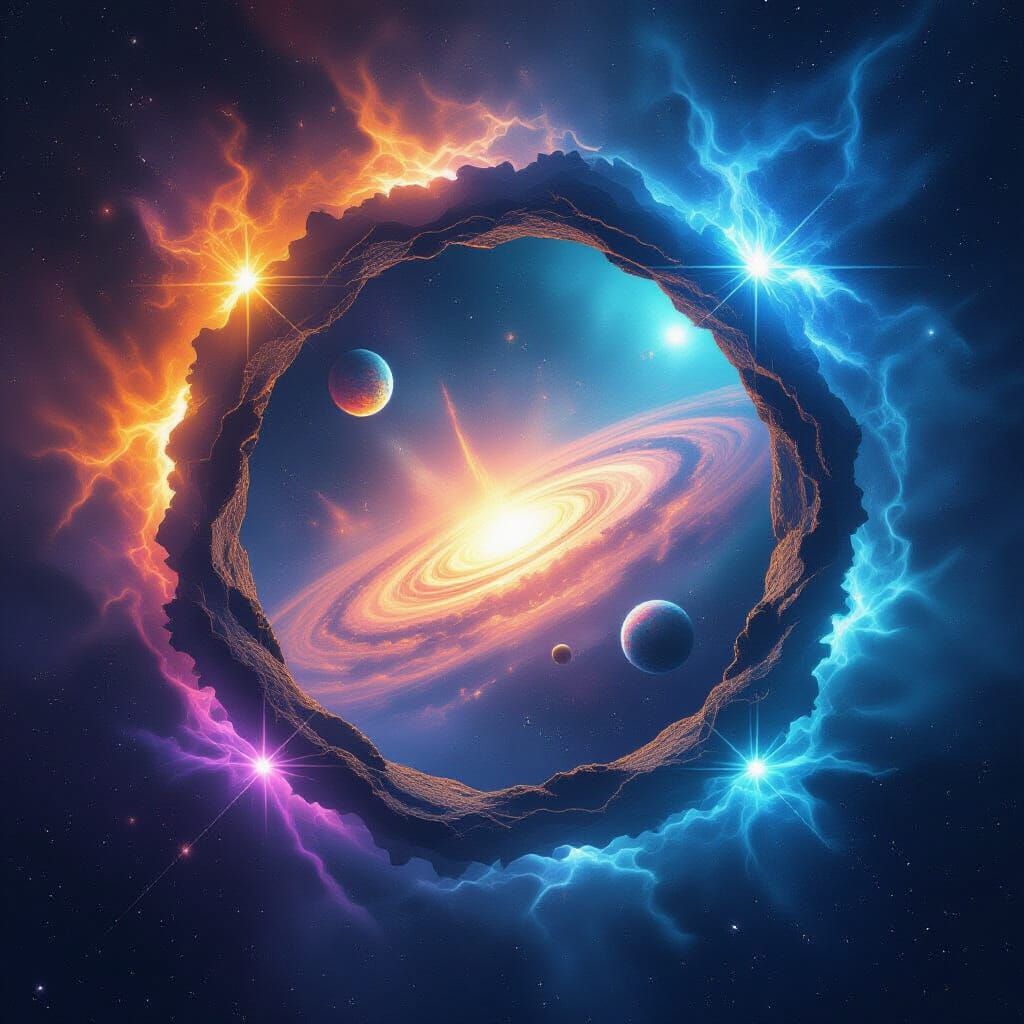 Dimensional Portal Connecting Worlds with Light Effects