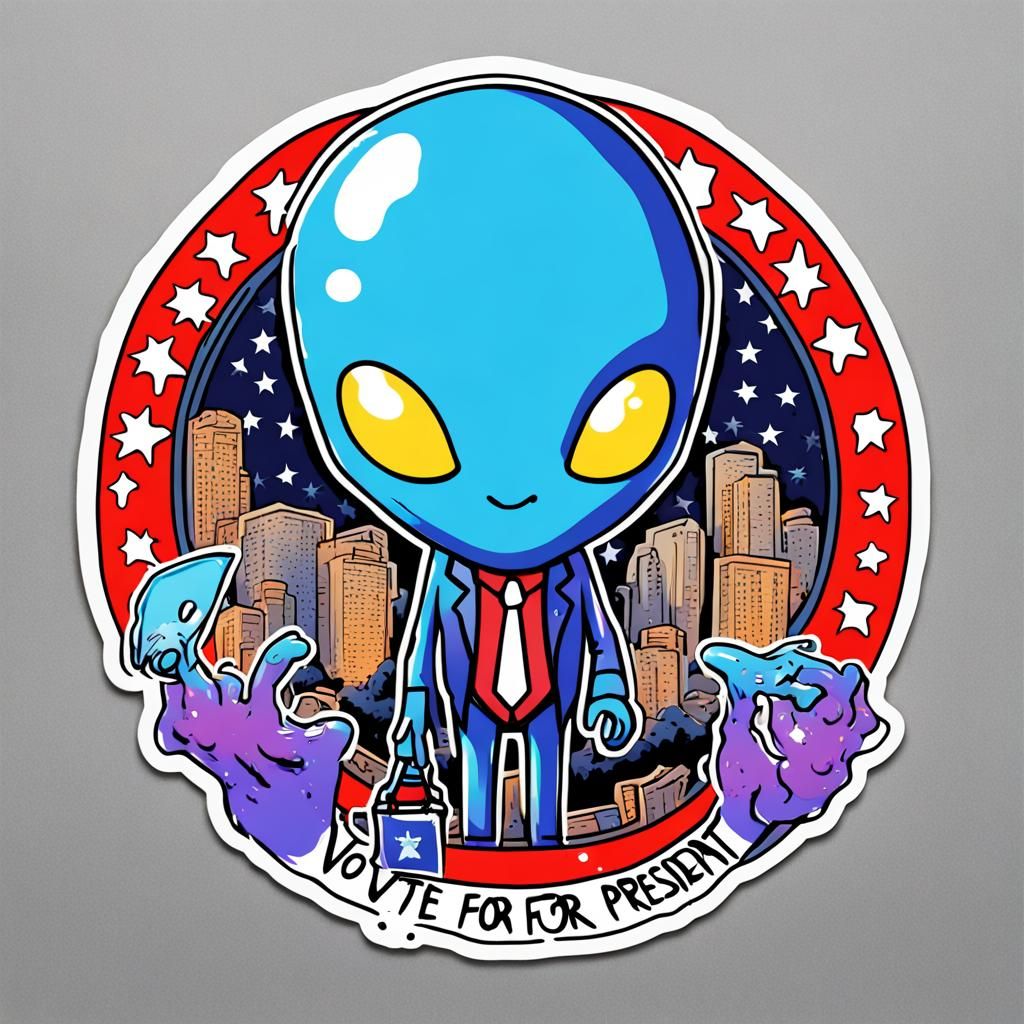 Anime Alien President Vote Sticker